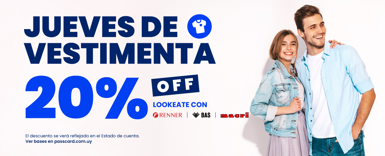 Jueves de 20% OFF en Vestimenta con Passcard
