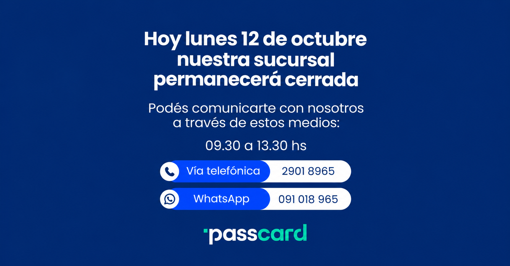 Cerramos durante el feriado del 12 de octubre